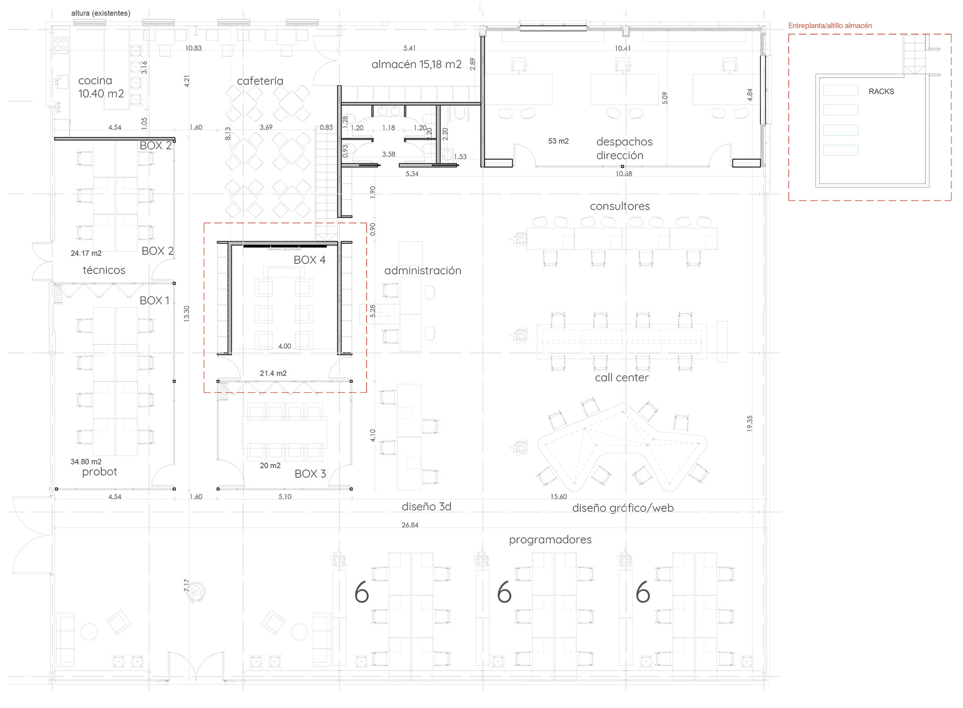 Cotas y diseño de planta - Oficinas Grupo SIM