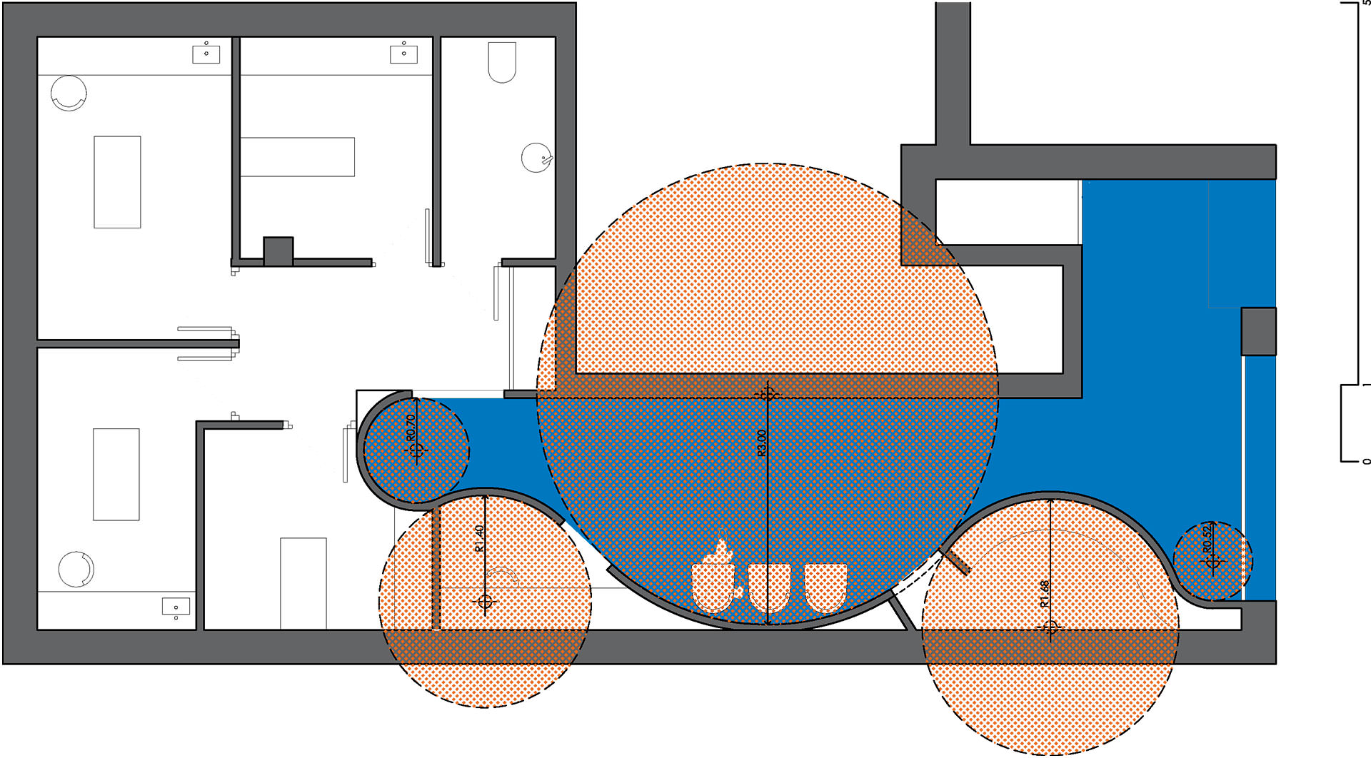 Plano cenital de cotas de la clínica.