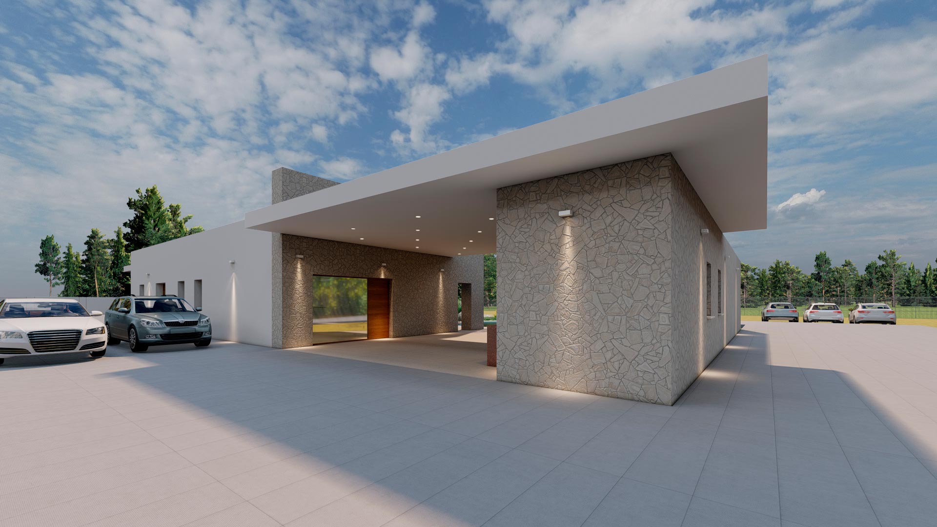 Exterior y detalles de la fachada iluminación nocturna