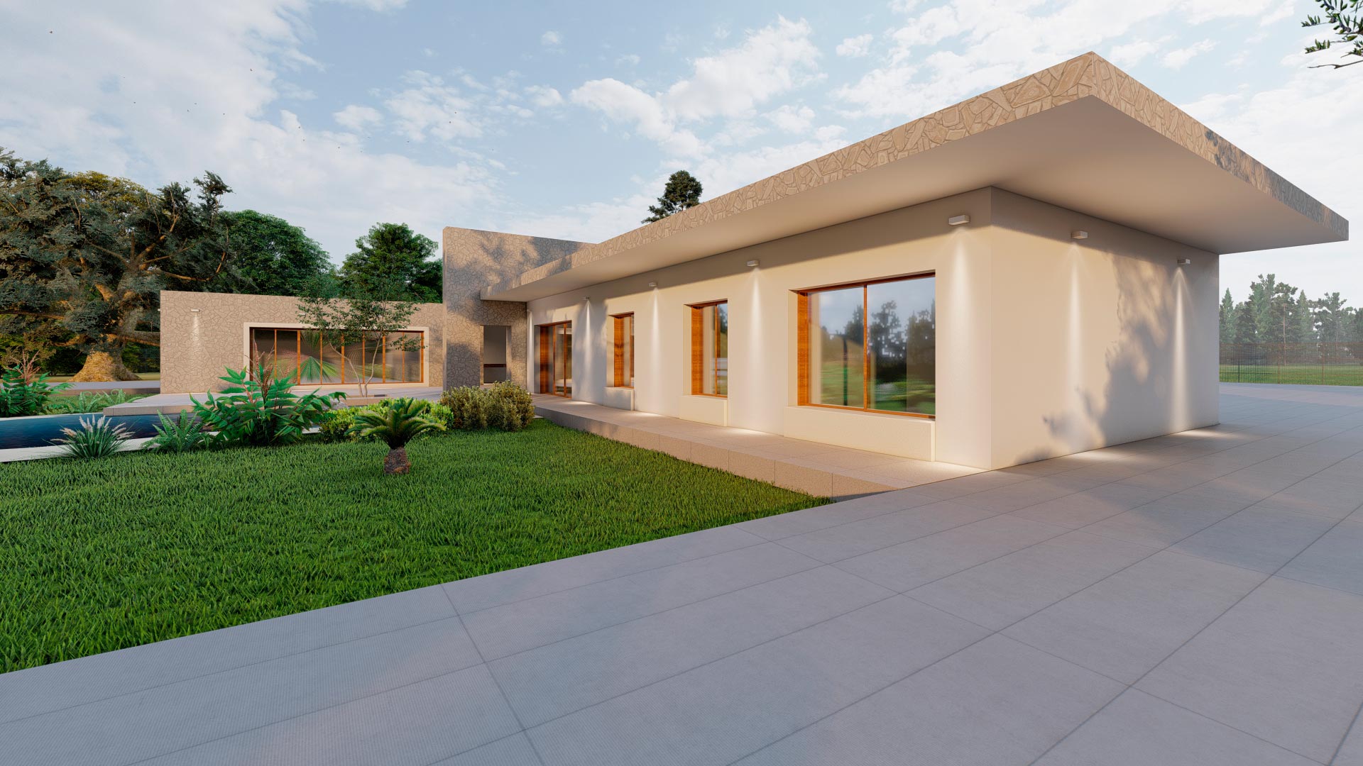 Detalles fachada y jardines.