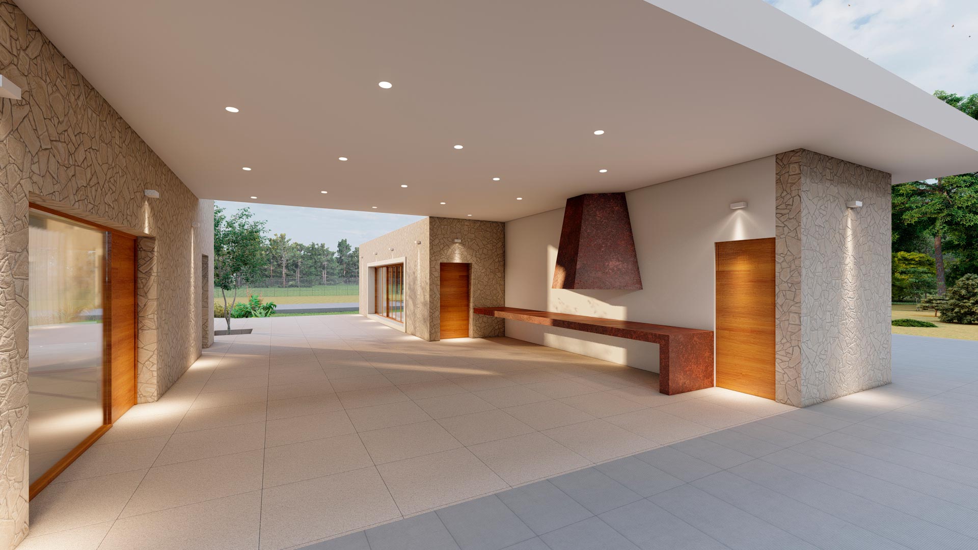 Detalles de la zona exterior cubierta